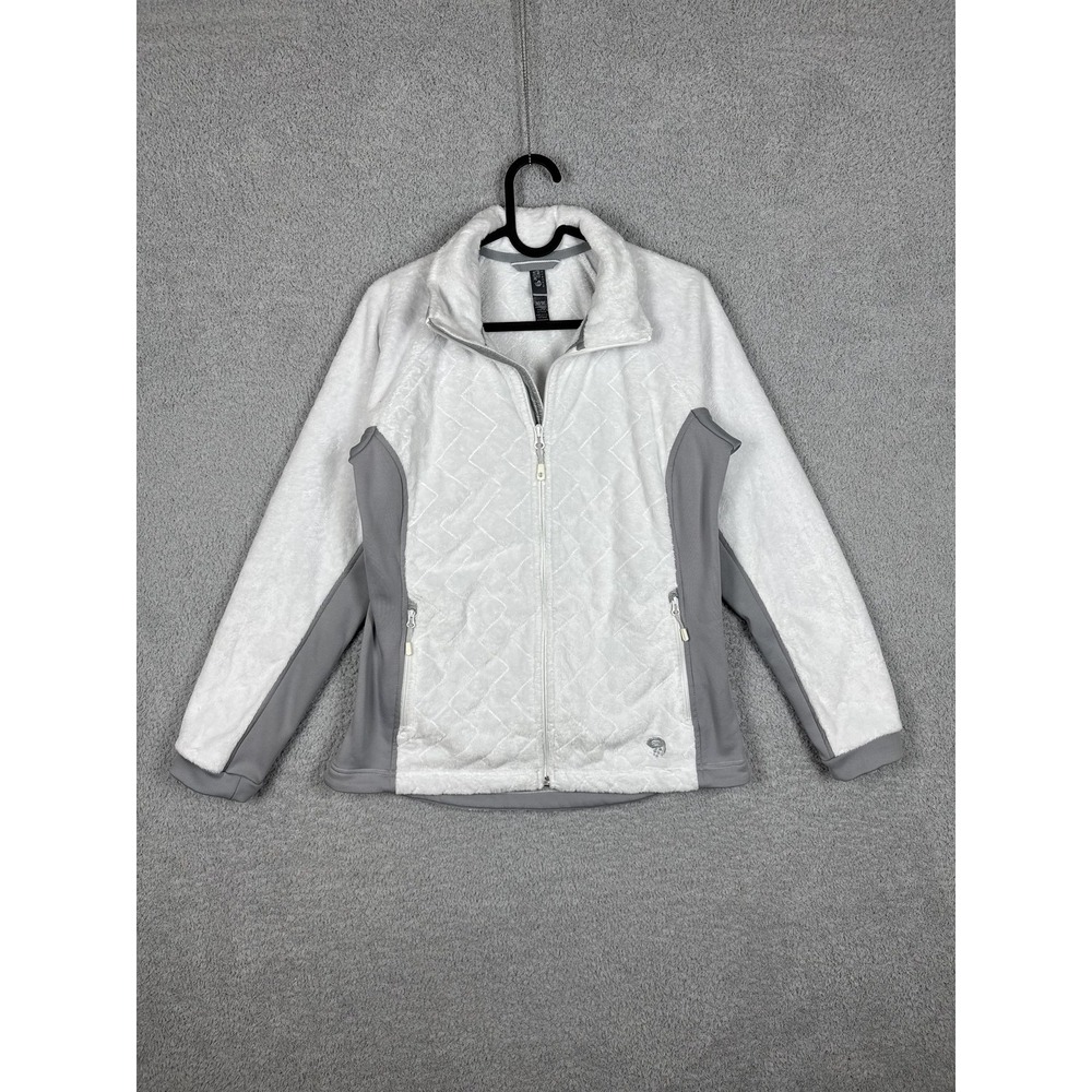 Mountain Hardwear Jacket Womens‎ M White Gray Fleece Full Zip Outdoor Hiking